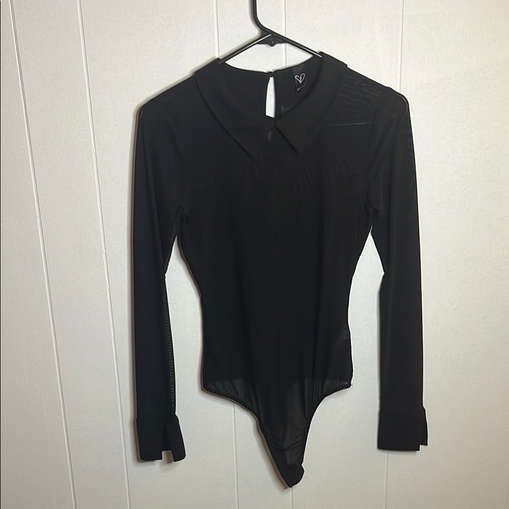 Windsor Black Collared Long Sleeve Bodysuit